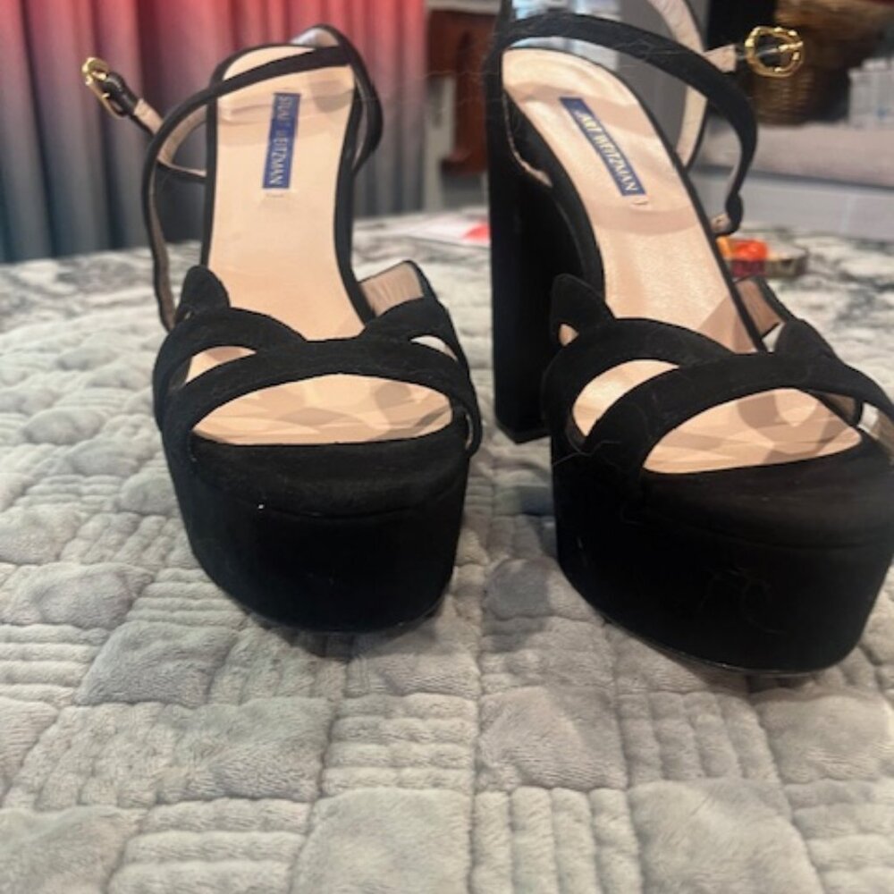 Stuart Weitzman Misty Platform Sandal in Black suede, size 8 NWT